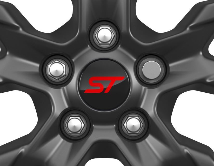 PUMA FOCUS KUGA SINGLE 54MM CENTRE CAP WHEEL INSERT GLOSS BLACK RED WITH ST LOGO 1996-ONWARDS