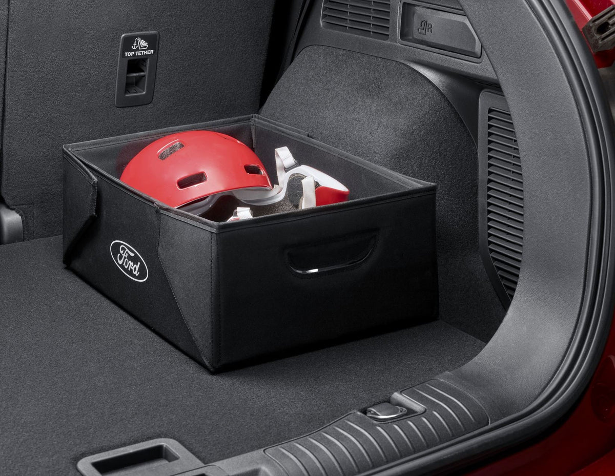 FABRIC TRANSPORT ORGANISER BOX FOLDABLE OPEN TOP BLACK WITH WHITE FORD OVAL ON BOTH SIDES