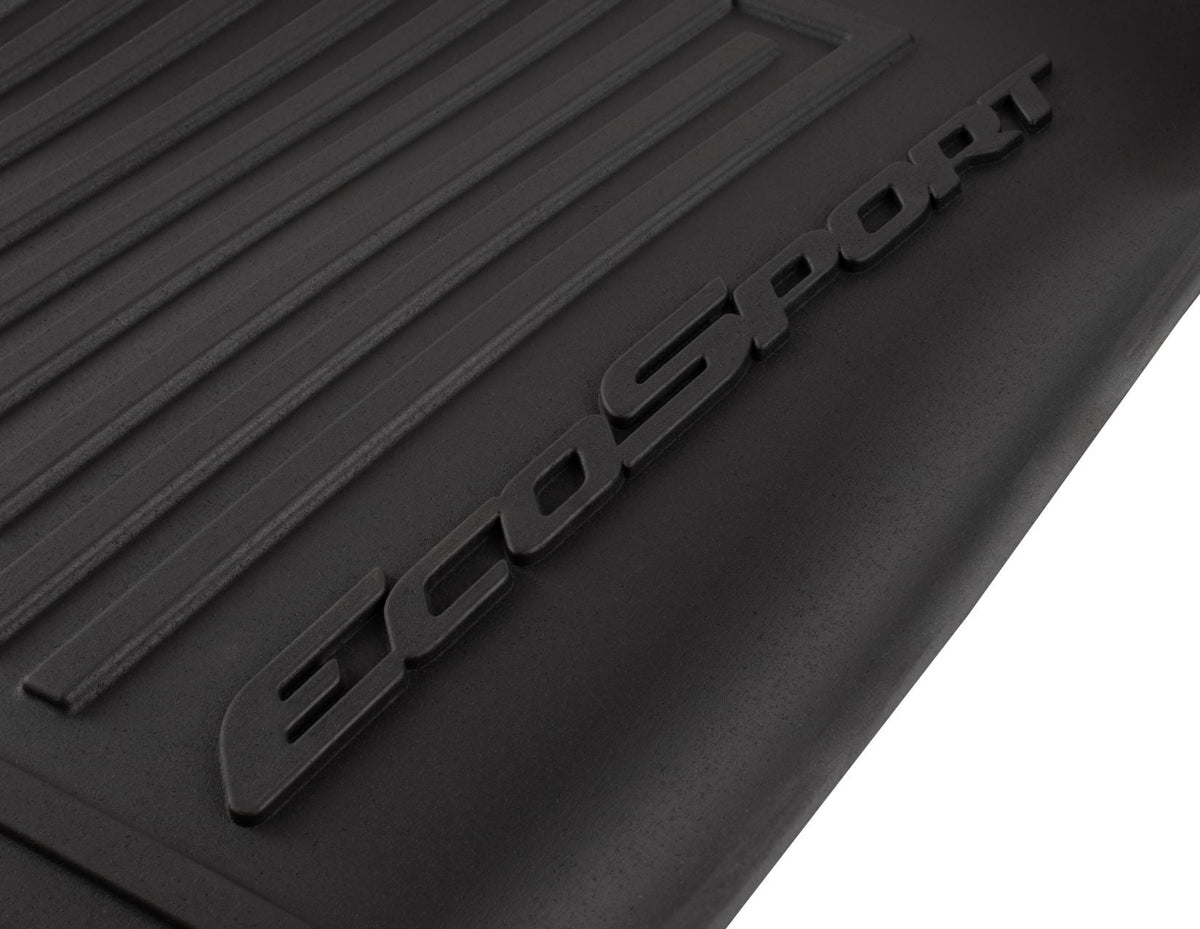 ECOSPORT RUBBER FLOOR MATS IN TRAY STYLE WITH RAISED EDGES, FRONT, BLACK WITH ECOSPORT LOGO, 2017 - ONWARD