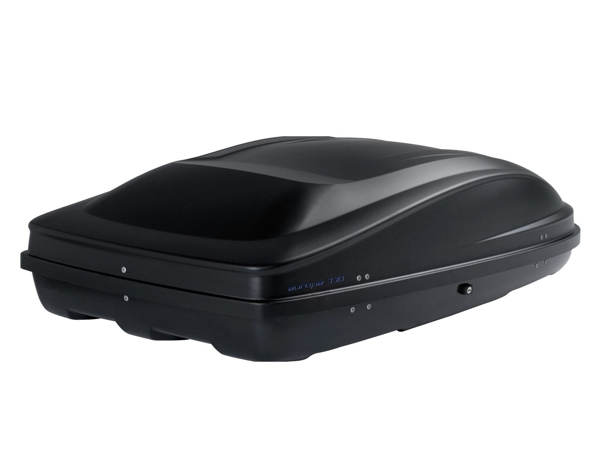 G3* ELEGANCE EUROPE 330L ROOF BOX LOCKABLE DUAL OPENING EMBOSSED MATT BLACK