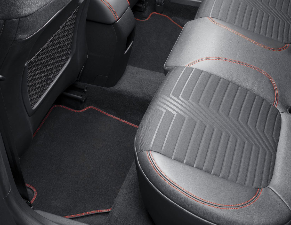 FIESTA PUMA REAR VELOUR CARPET FLOOR MATS CONTOURED BLACK WITH RED STITCHING 2017-ONWARDS