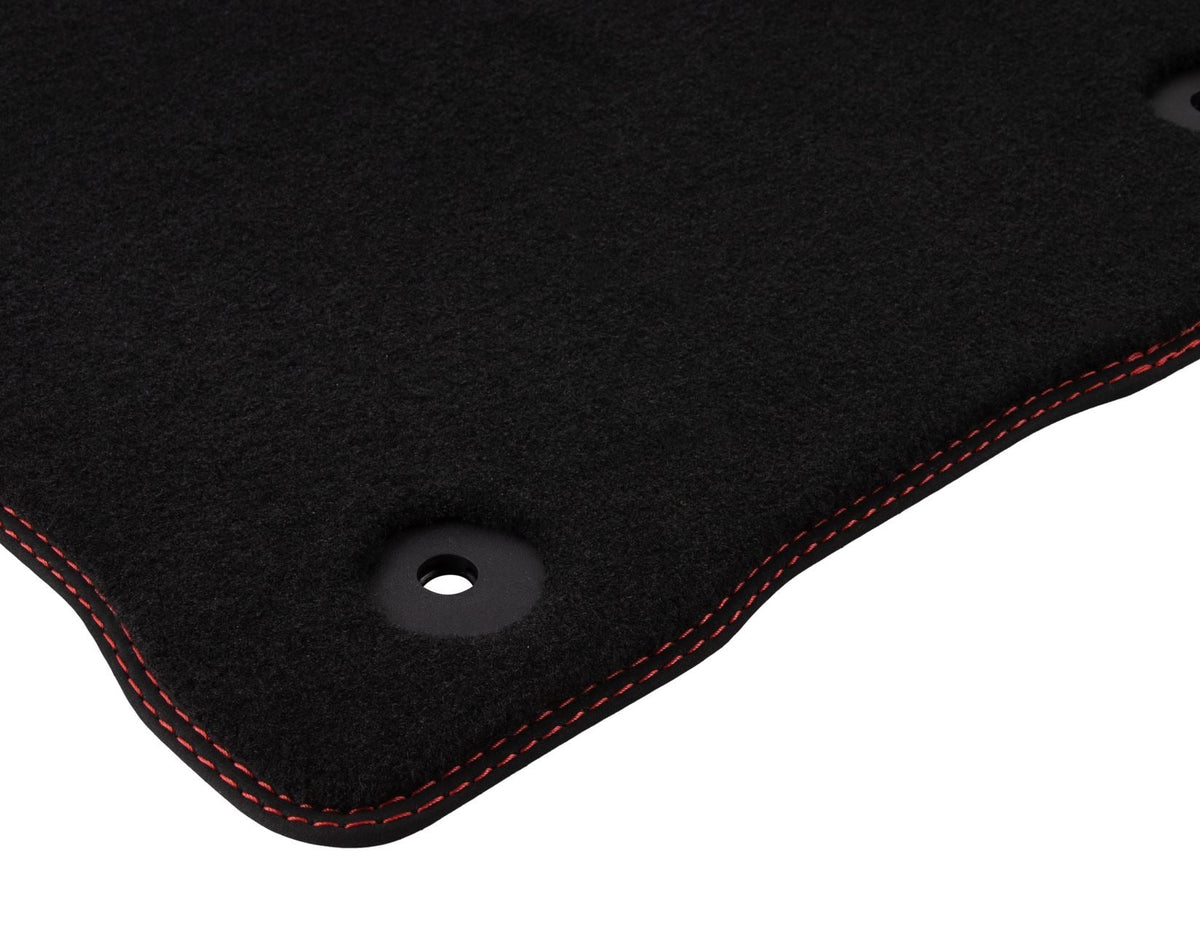 KUGA FRONT & REAR VELOUR CARPET FLOOR MAT KIT CONTOURED SET BLACK WITH DOUBLE RED STITCHING 2020-ONWARDS