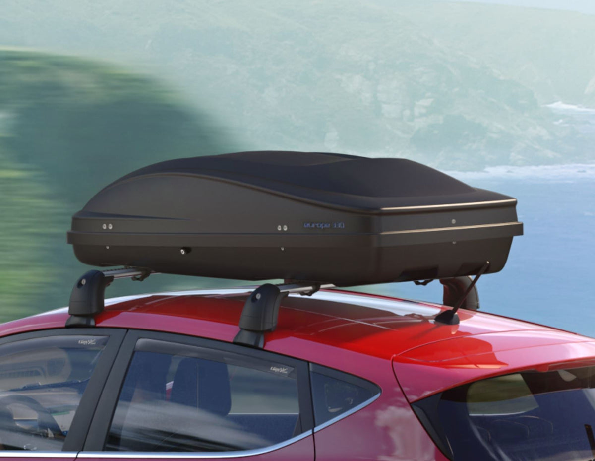 G3* ELEGANCE EUROPE 330L ROOF BOX LOCKABLE DUAL OPENING EMBOSSED MATT BLACK