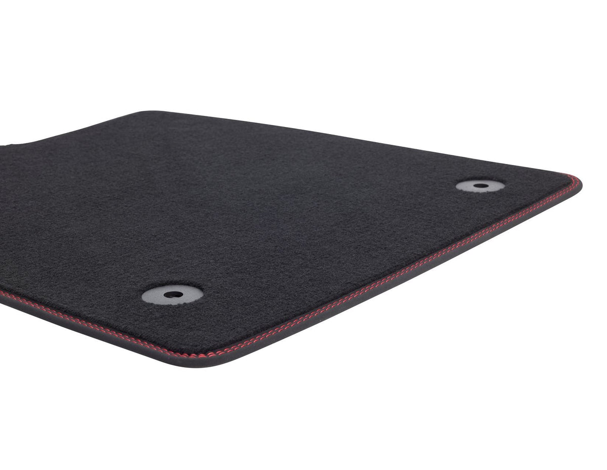 FOCUS FRONT VELOUR CARPET FLOOR MAT CONTOURED BLACK WITH RED STITCHING MANUAL TRANSMISSION 2018-2025