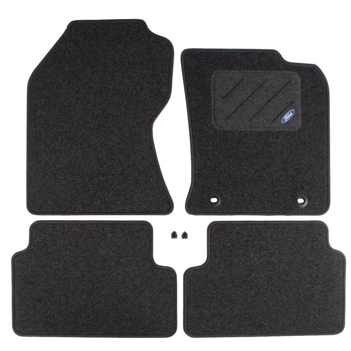 FOCUS FRONT & REAR CARPET FLOOR MAT KIT CONTOURED SET BLACK WITH BLUE OVAL LOGO 2001-2005