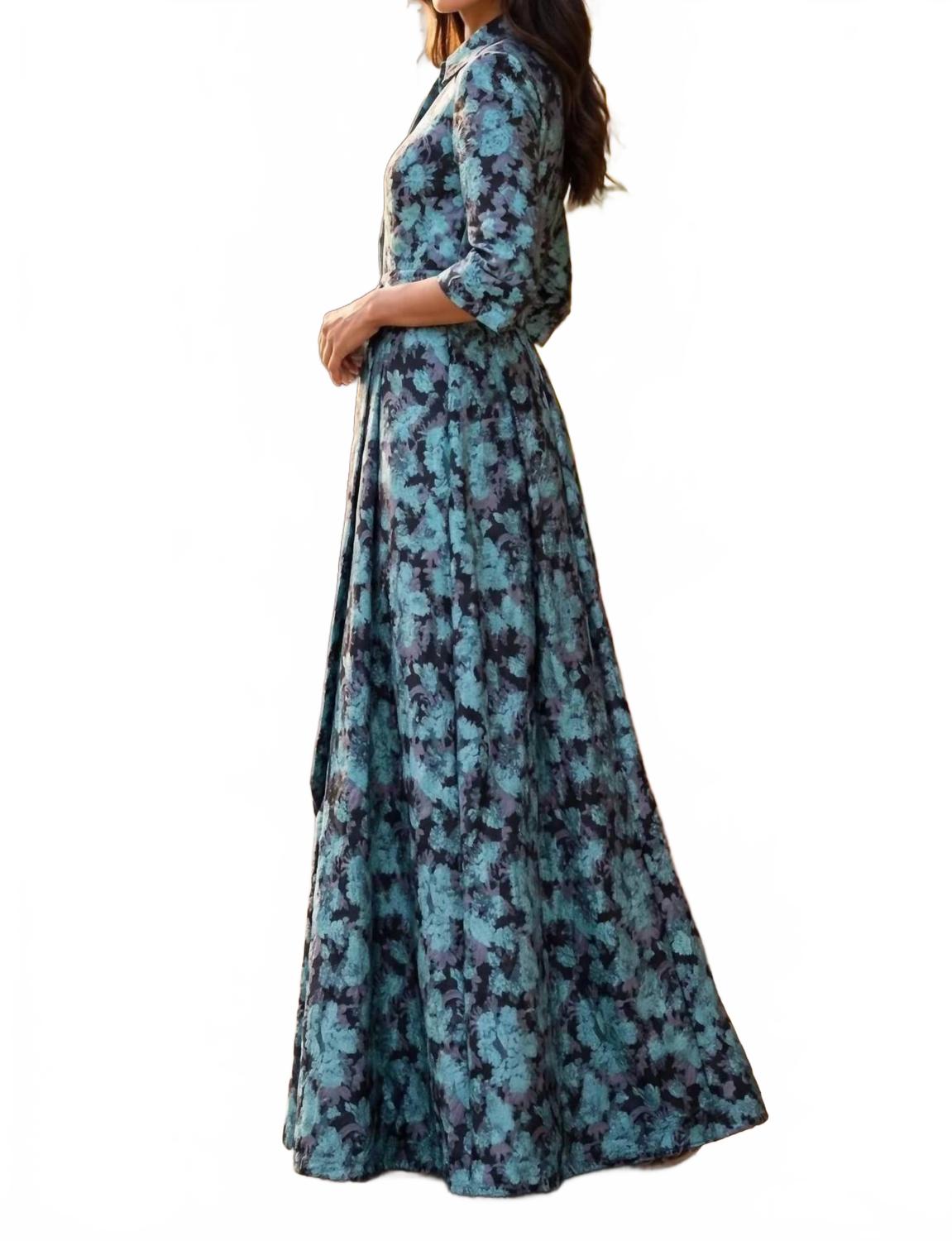 Formal Shirt Collar Printed Evening Gown In Dark Lilac