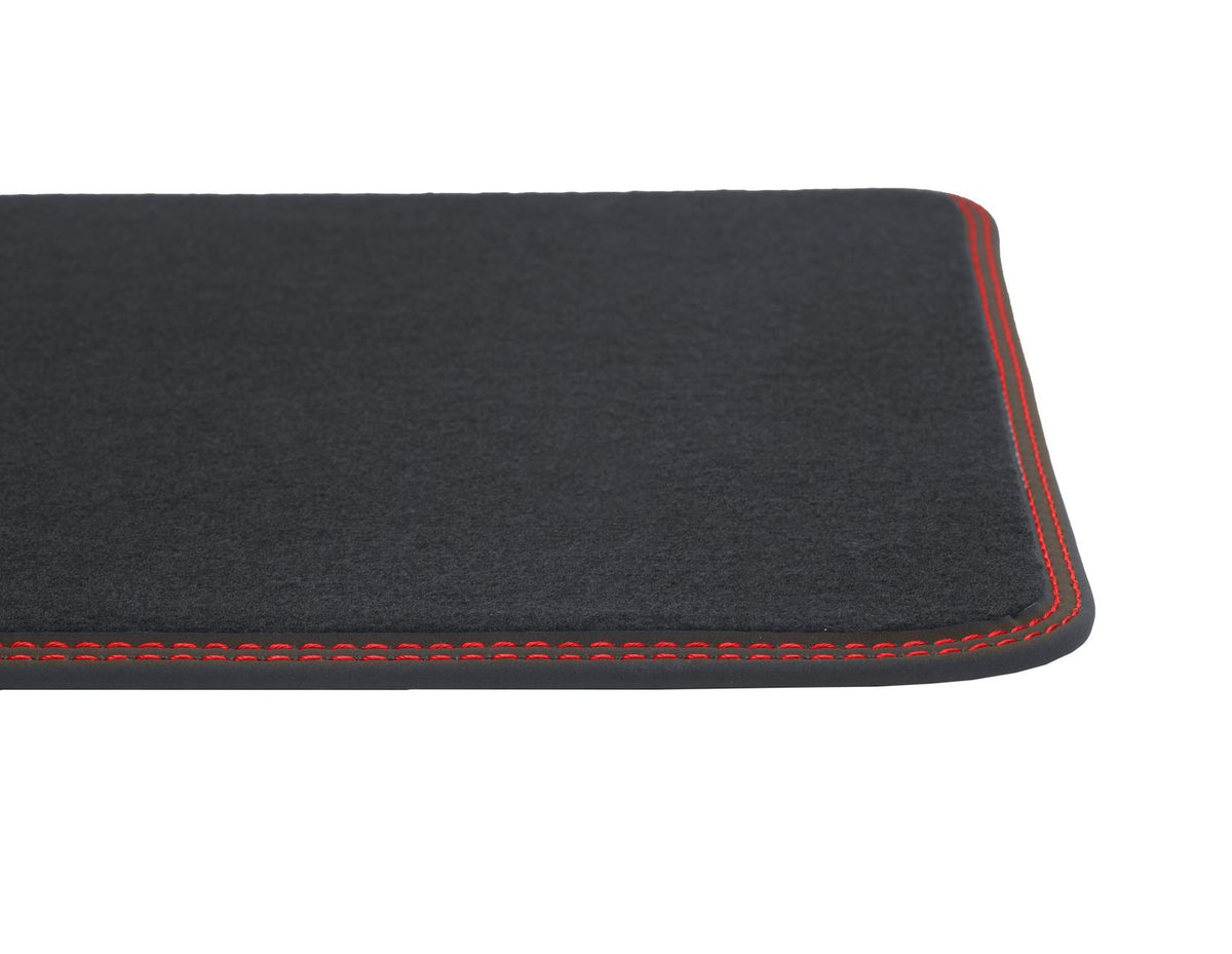 FOCUS REAR VELOUR CARPET FLOOR MATS CONTOURED BLACK WITH RED STITCHING 2018-2025