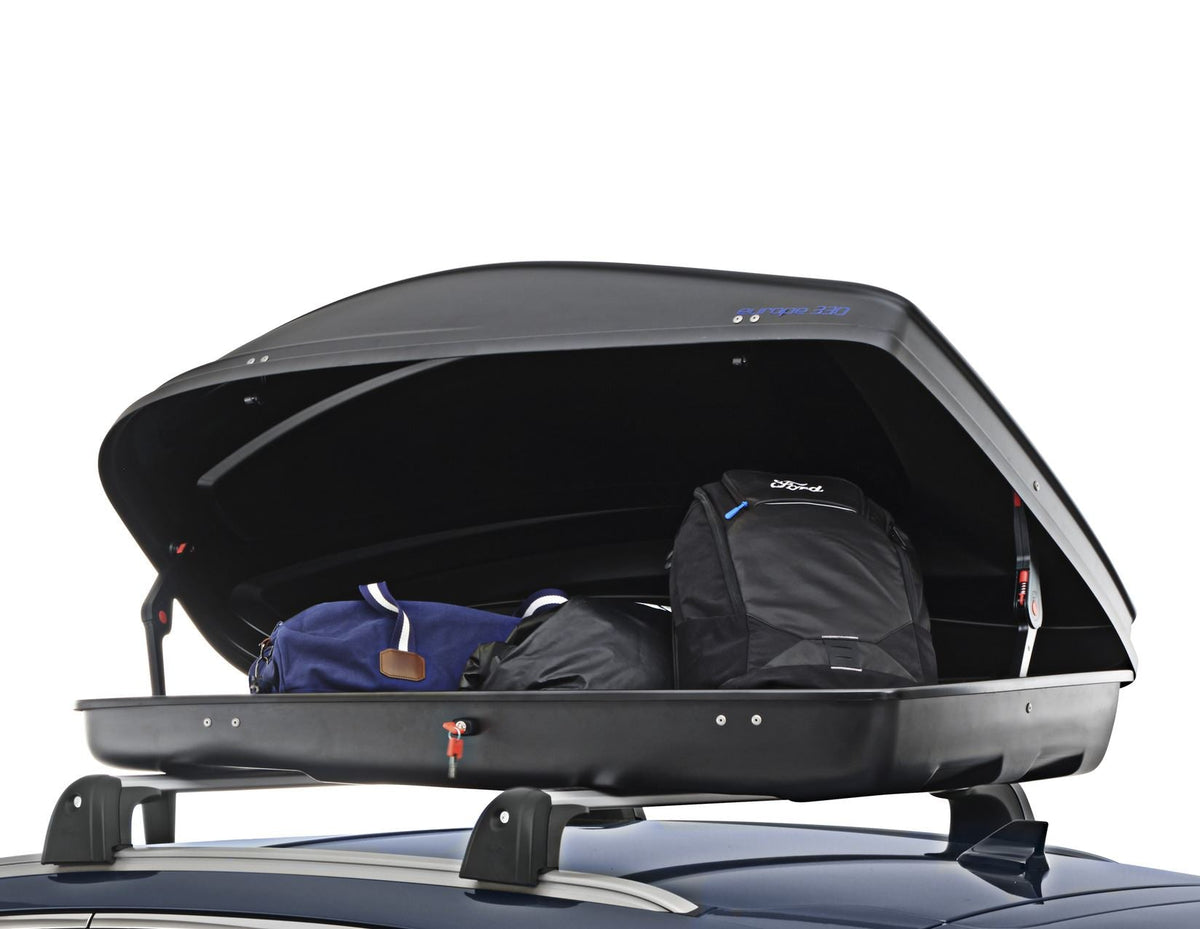 G3* ELEGANCE EUROPE 330L ROOF BOX LOCKABLE DUAL OPENING EMBOSSED MATT BLACK