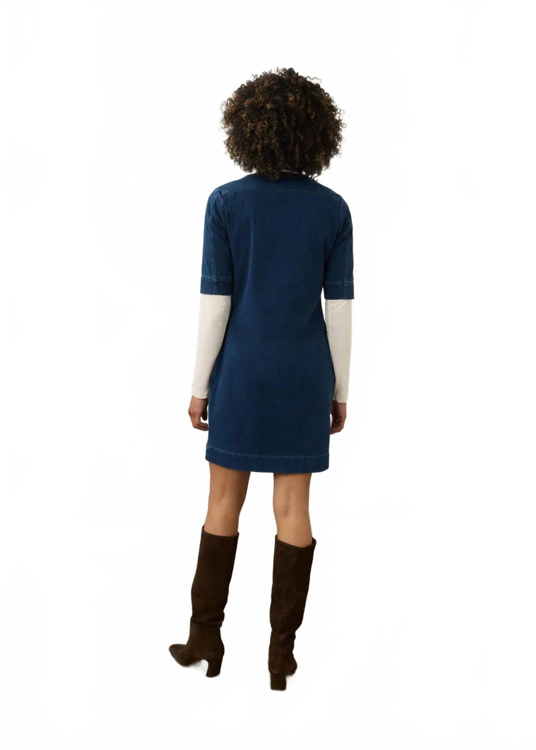 Elbow Sleeve Shift Dress In Dark Rinse