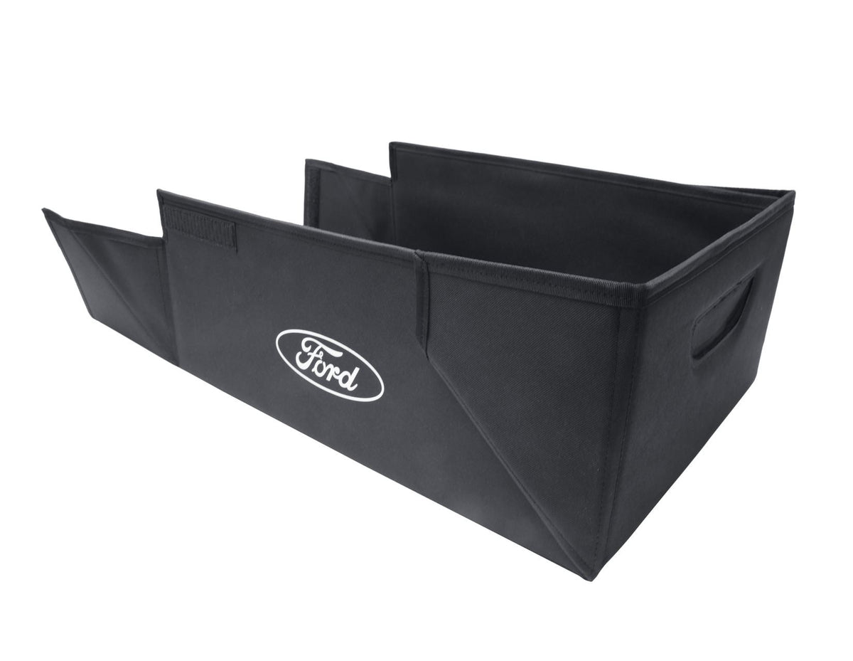 FABRIC TRANSPORT ORGANISER BOX FOLDABLE OPEN TOP BLACK WITH WHITE FORD OVAL ON BOTH SIDES