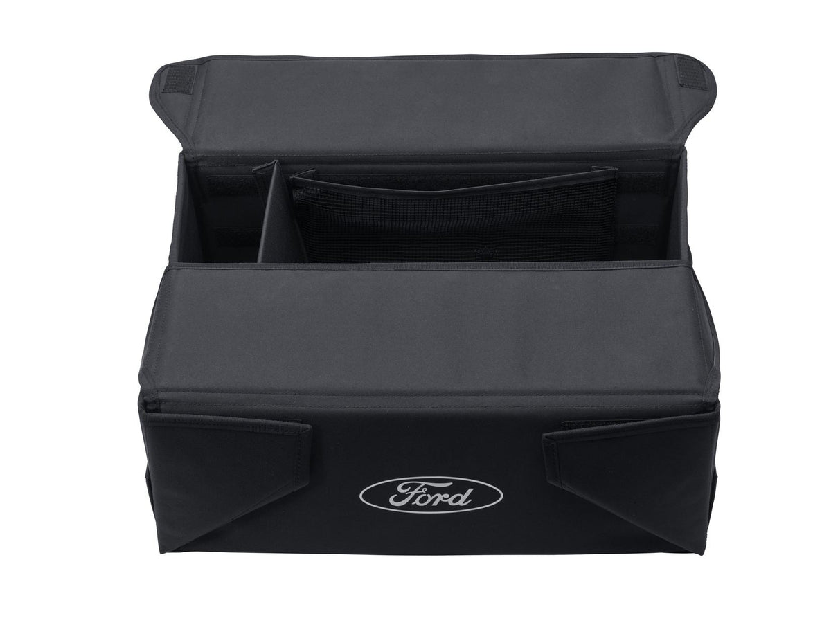FABRIC TRANSPORT ORGANISER BOX FOLDABLE BLACK WITH WHITE FORD OVAL ON BOTH SIDES