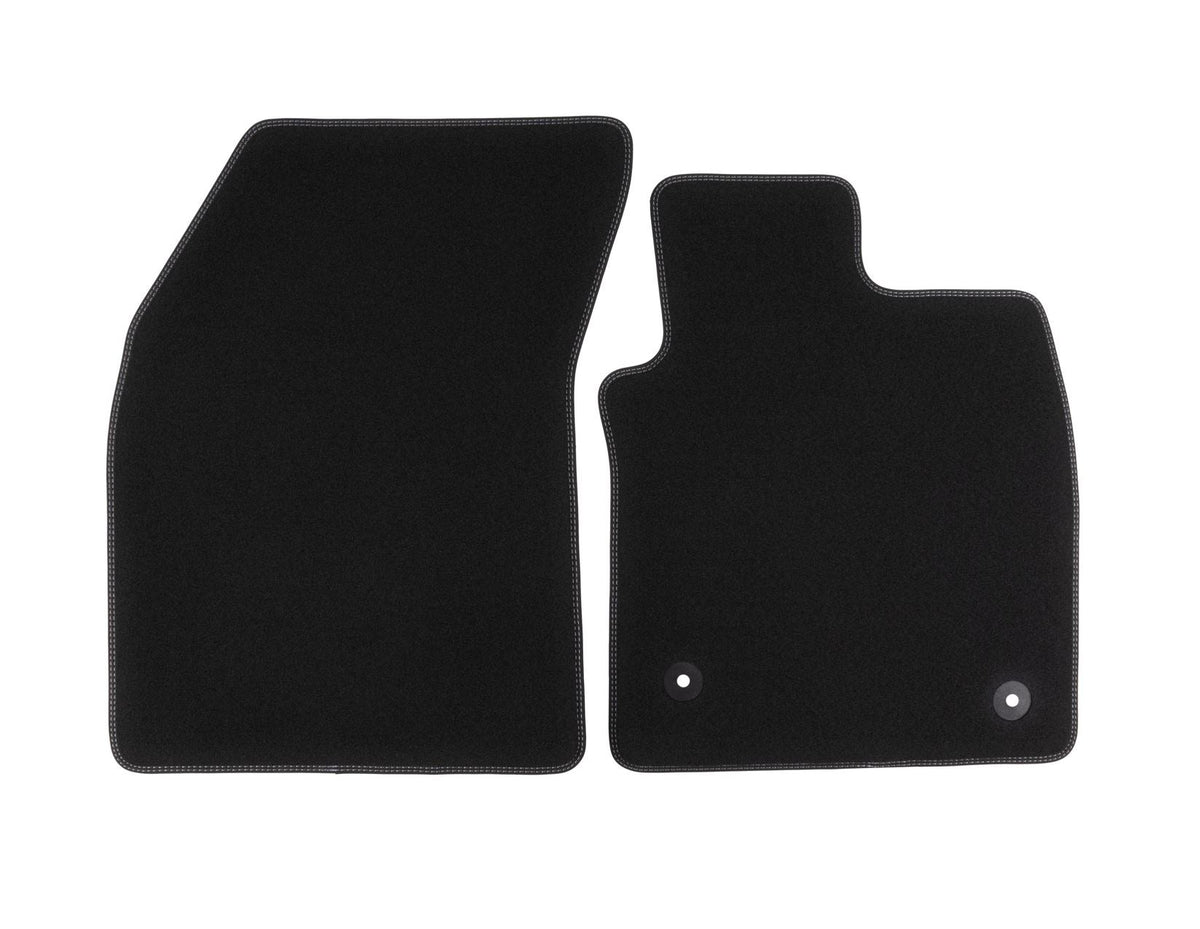 FOCUS FRONT VELOUR CARPET FLOOR MATS CONTOURED BLACK WITH GREY STITCHING MANUAL EXCEPT ST 2020-2025