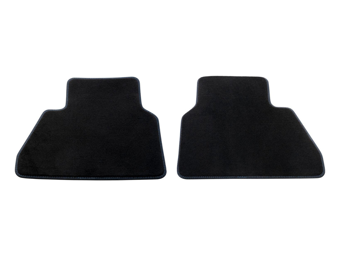 TRANSIT TOURNEO COURIER FRONT CARPET FLOOR MATS CONTOURED BLACK WITH BLUE STITCHING 2023-ONWARDS
