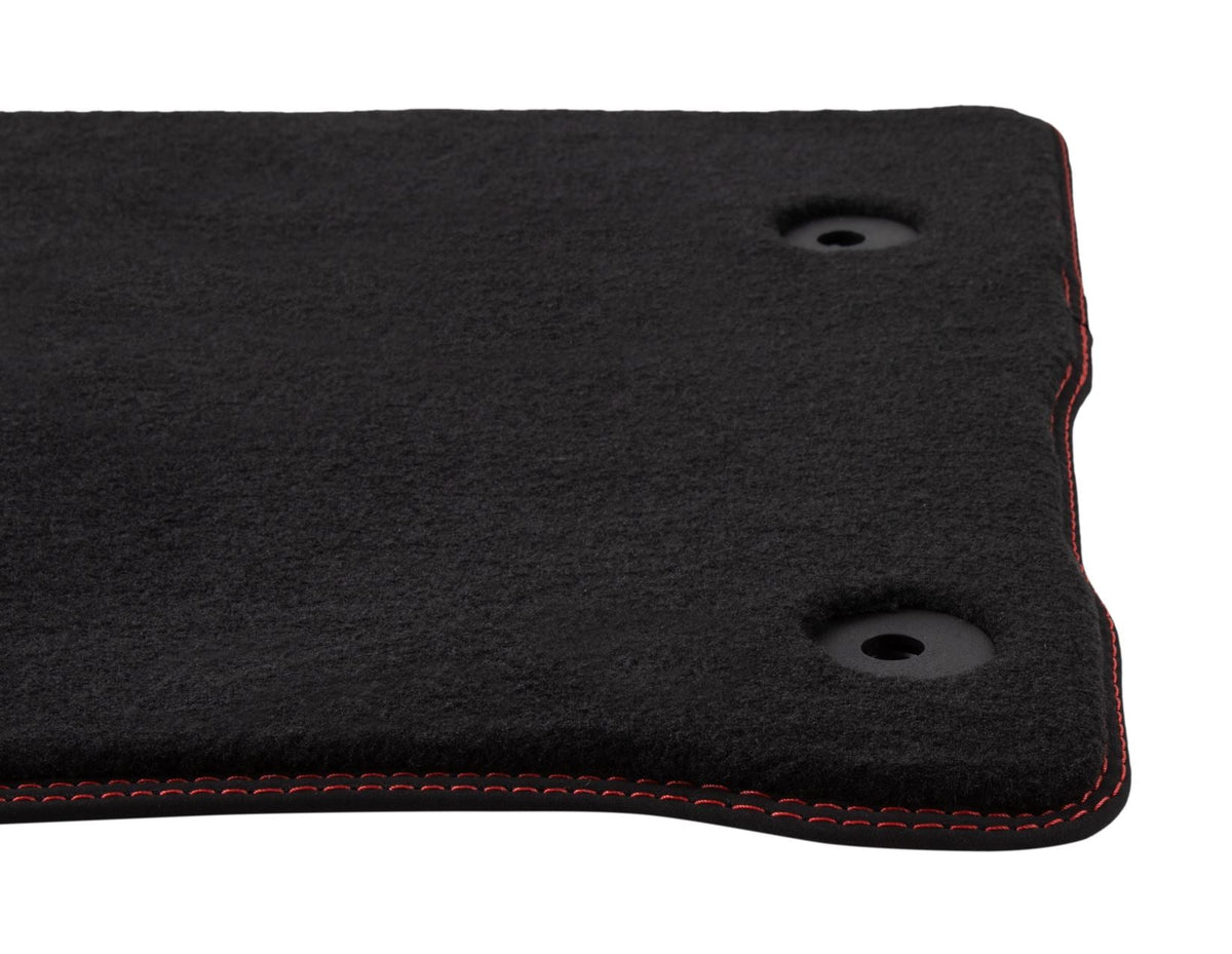 KUGA FRONT & REAR VELOUR CARPET FLOOR MAT KIT CONTOURED SET BLACK WITH DOUBLE RED STITCHING 2020-ONWARDS