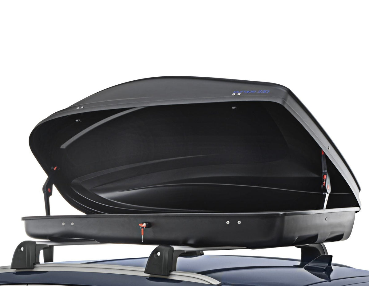 G3* ELEGANCE EUROPE 330L ROOF BOX LOCKABLE DUAL OPENING EMBOSSED MATT BLACK