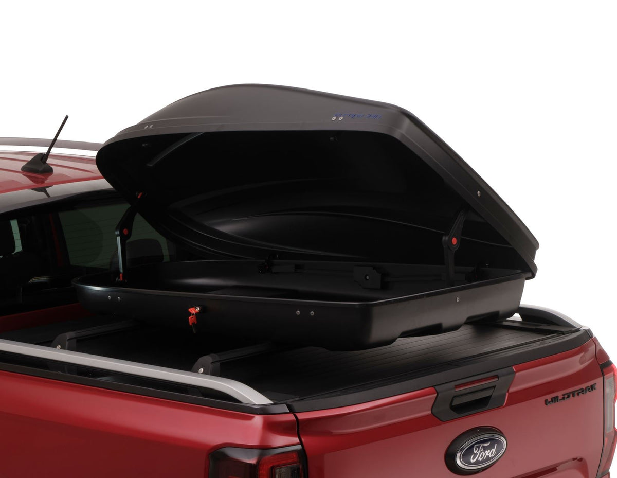 G3* ELEGANCE EUROPE 330L ROOF BOX LOCKABLE DUAL OPENING EMBOSSED MATT BLACK