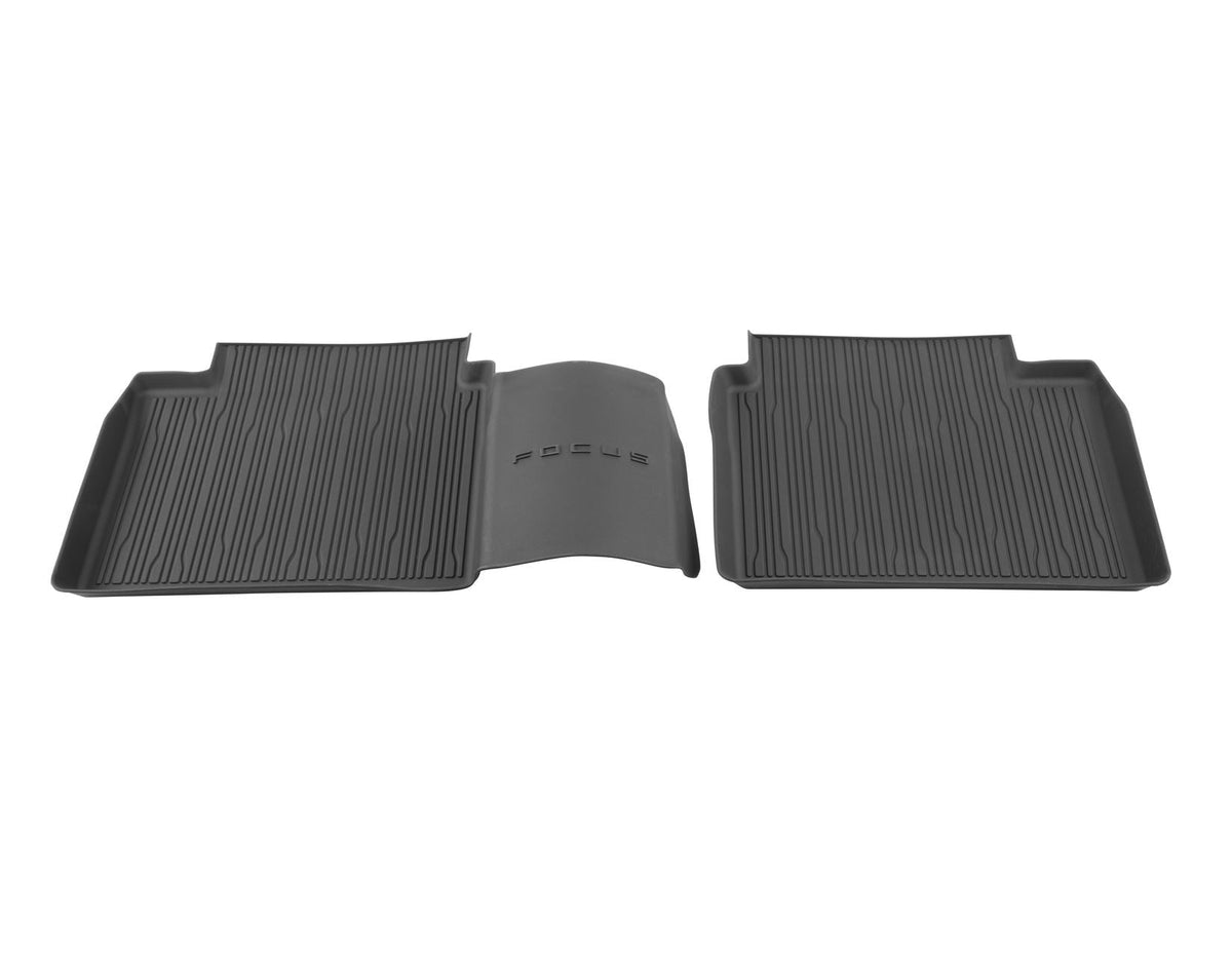 FOCUS REAR RUBBER FLOOR MATS ALL-WEATHER TRAY STYLE RAISED EDGES CONTOURED RAISED EDGES BLACK 2018-2025