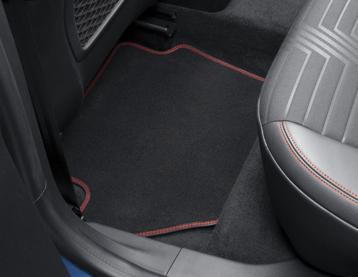 FIESTA PUMA REAR VELOUR CARPET FLOOR MATS CONTOURED BLACK WITH RED STITCHING 2017-ONWARDS