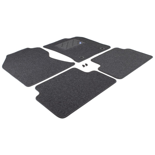 FOCUS FRONT & REAR CARPET FLOOR MAT KIT CONTOURED SET BLACK WITH BLUE OVAL LOGO 2001-2005