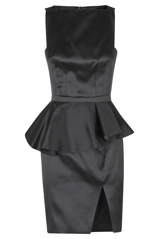 Black Ruffle Side-Slit Mini Dress