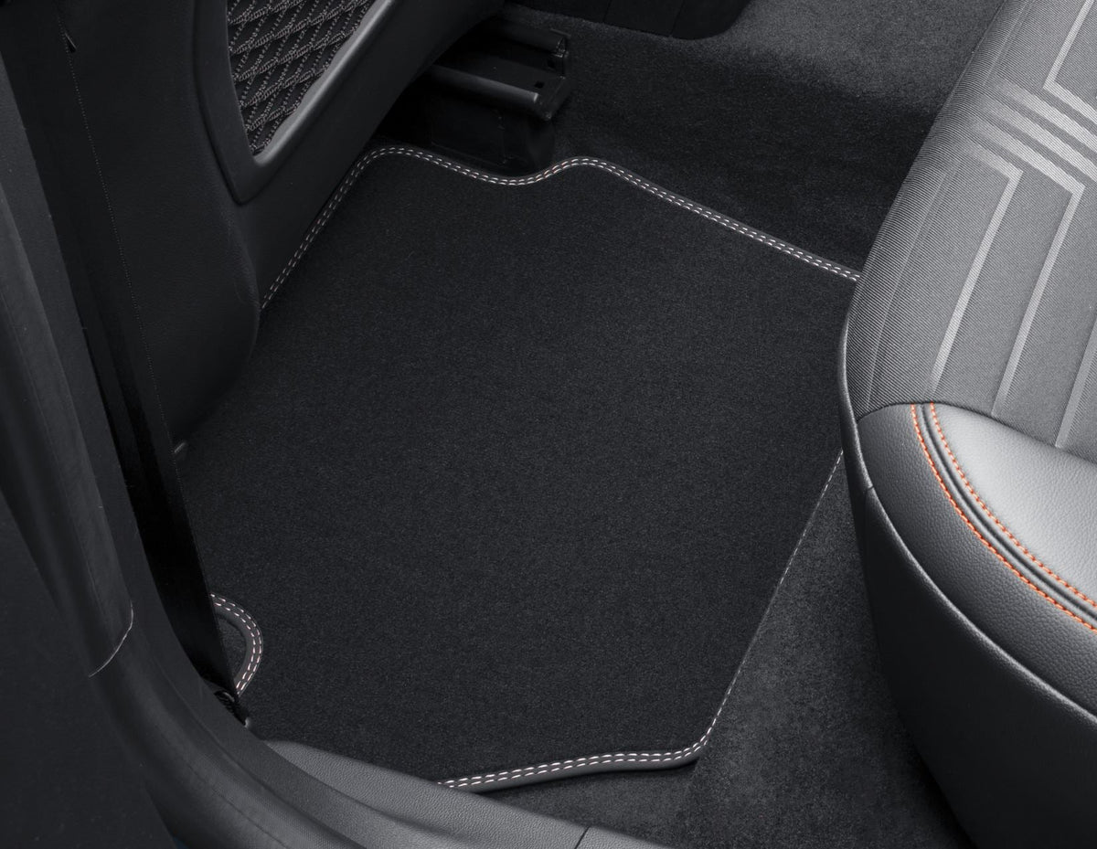 FIESTA PUMA REAR VELOUR CARPET FLOOR MATS CONTOURED BLACK WITH METAL GREY STITCHING 2017-ONWARDS