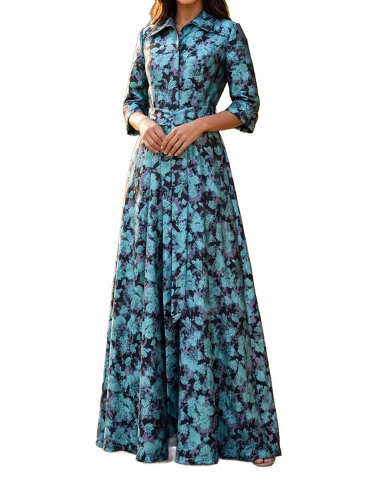 Formal Shirt Collar Printed Evening Gown In Dark Lilac