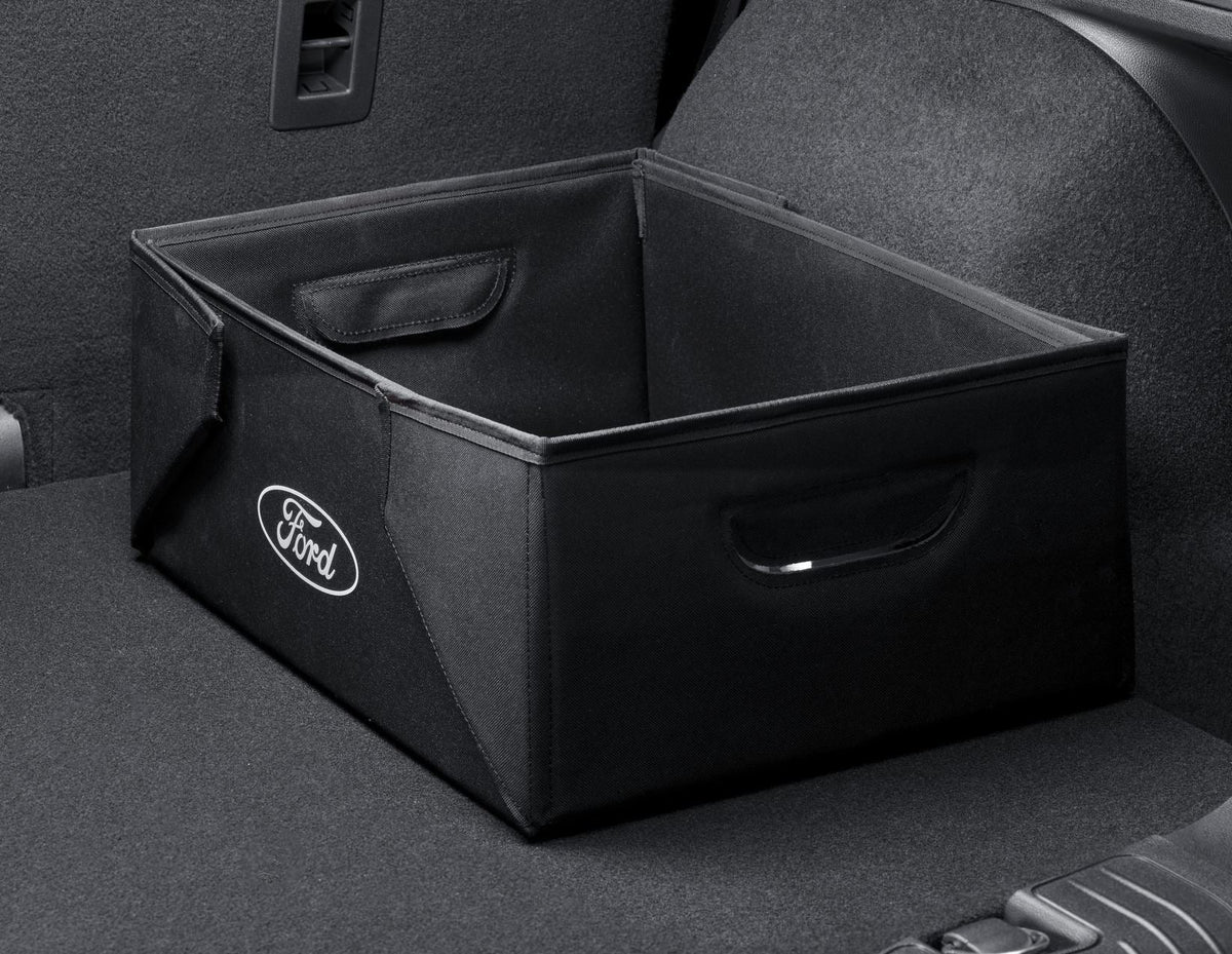 FABRIC TRANSPORT ORGANISER BOX FOLDABLE OPEN TOP BLACK WITH WHITE FORD OVAL ON BOTH SIDES