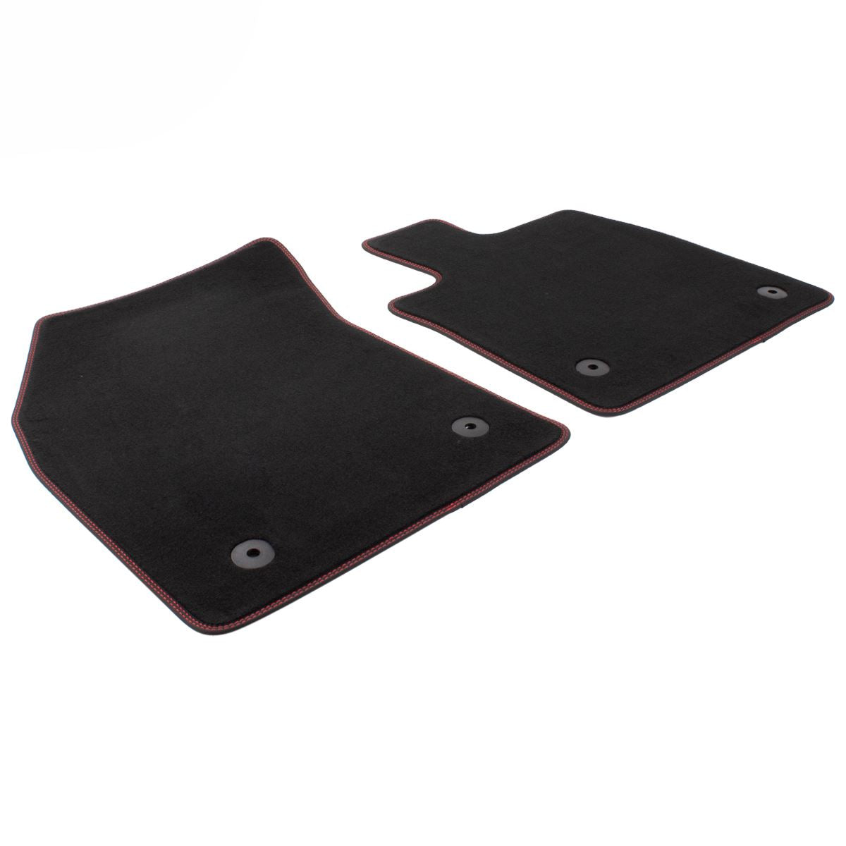 FOCUS FRONT VELOUR CARPET FLOOR MAT CONTOURED BLACK WITH RED STITCHING 2018-2020