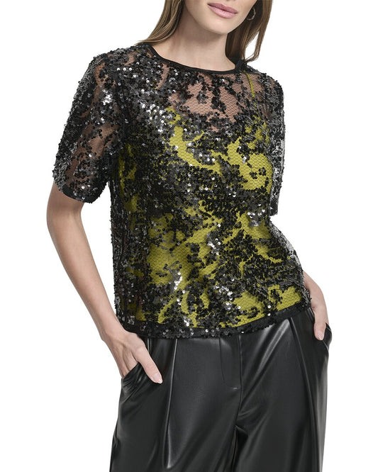DKNY Sequin Overlay Top