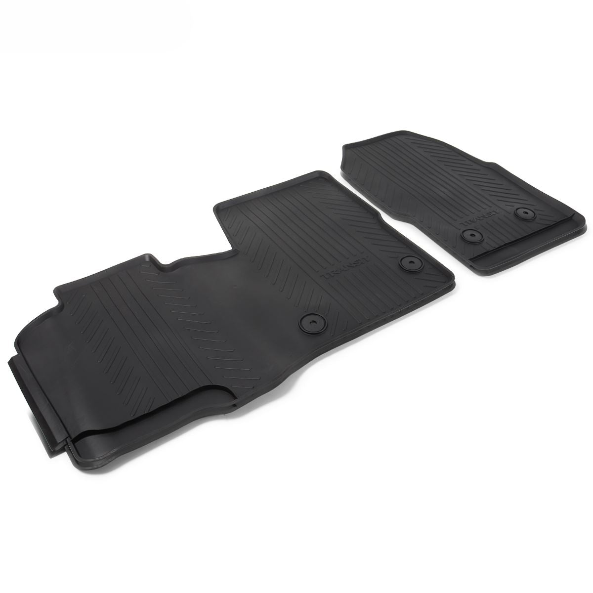 TRANSIT & CUSTOM FRONT RUBBER FLOOR MATS ALL-WEATHER BLACK MANUAL DOUBLE PASSENGER SEAT 2012-ONWARDS