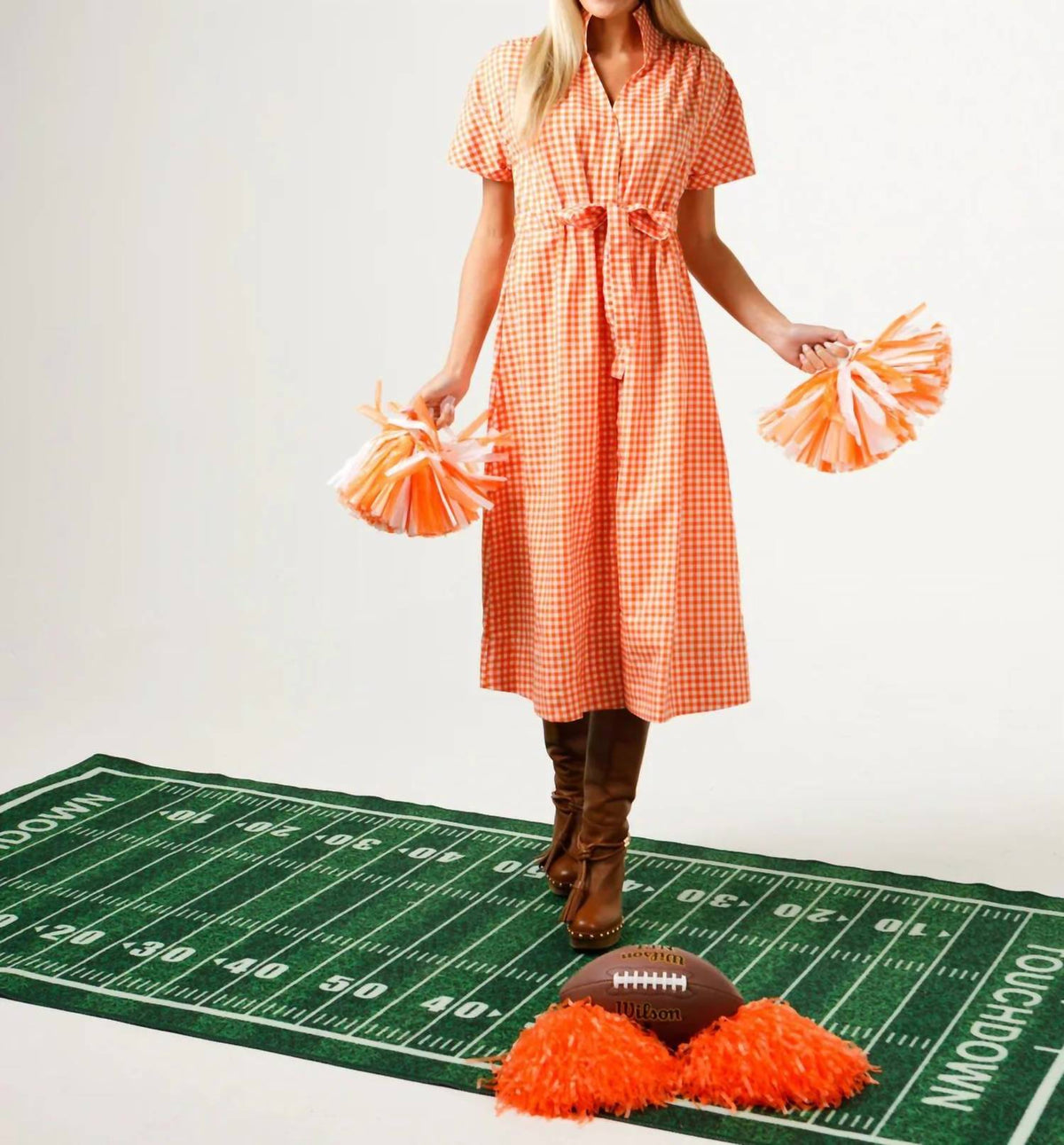 Bria Midi Dress In Orange And White Gingham