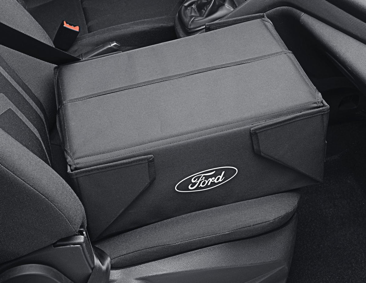 FABRIC TRANSPORT ORGANISER BOX FOLDABLE BLACK WITH WHITE FORD OVAL ON BOTH SIDES