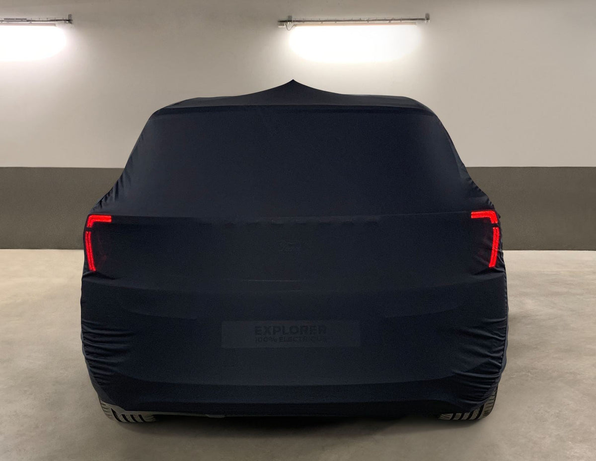 ALL-ELECTRIC EXPLORER PREMIUM PROTECTIVE COVER BLACK WITH WHITE FORD OVAL AND EXPLORER LOGO