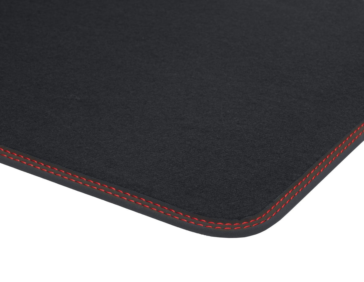 FOCUS REAR VELOUR CARPET FLOOR MATS CONTOURED BLACK WITH RED STITCHING 2018-2025