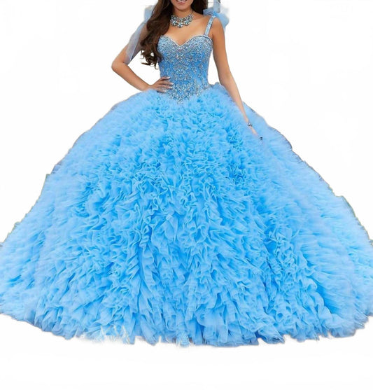 Crystal Beaded Ruffled Quinceañera Dress In French Blue