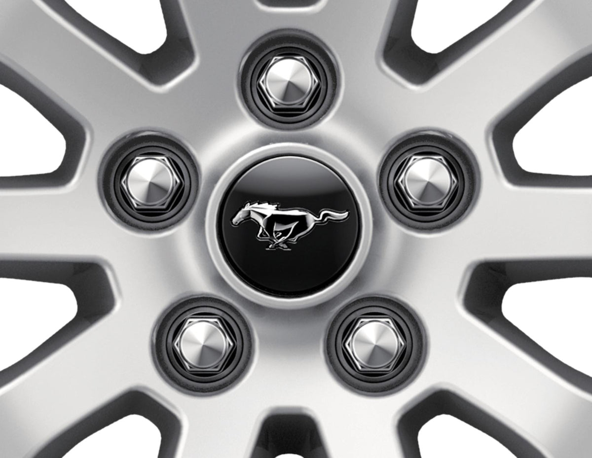 MUSTANG SINGLE 55MM WHEEL CENTRE CAP WITH MUSTANG LOGO BLACK 18" 19" ALLOY 2015-ONWARDS