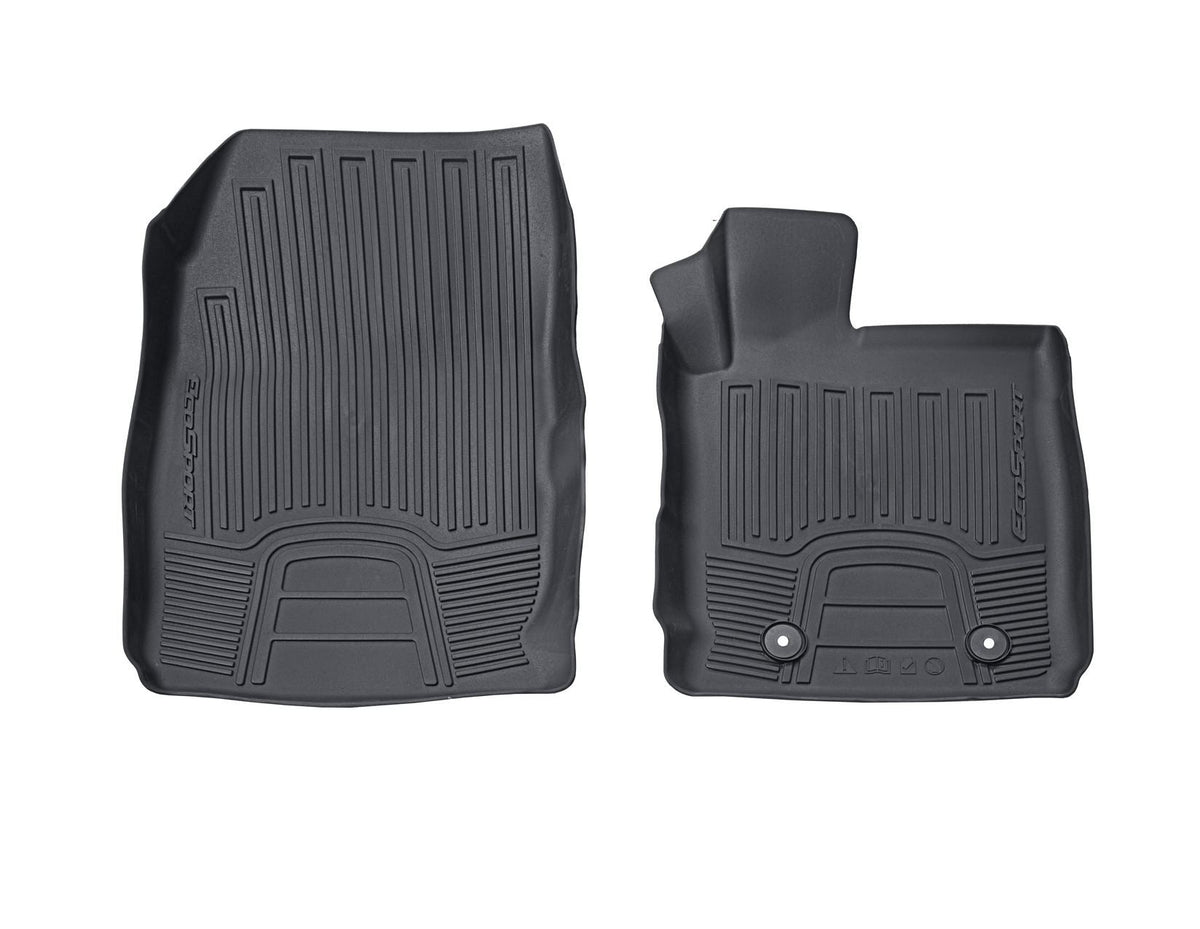 ECOSPORT RUBBER FLOOR MATS IN TRAY STYLE WITH RAISED EDGES, FRONT, BLACK WITH ECOSPORT LOGO, 2017 - ONWARD