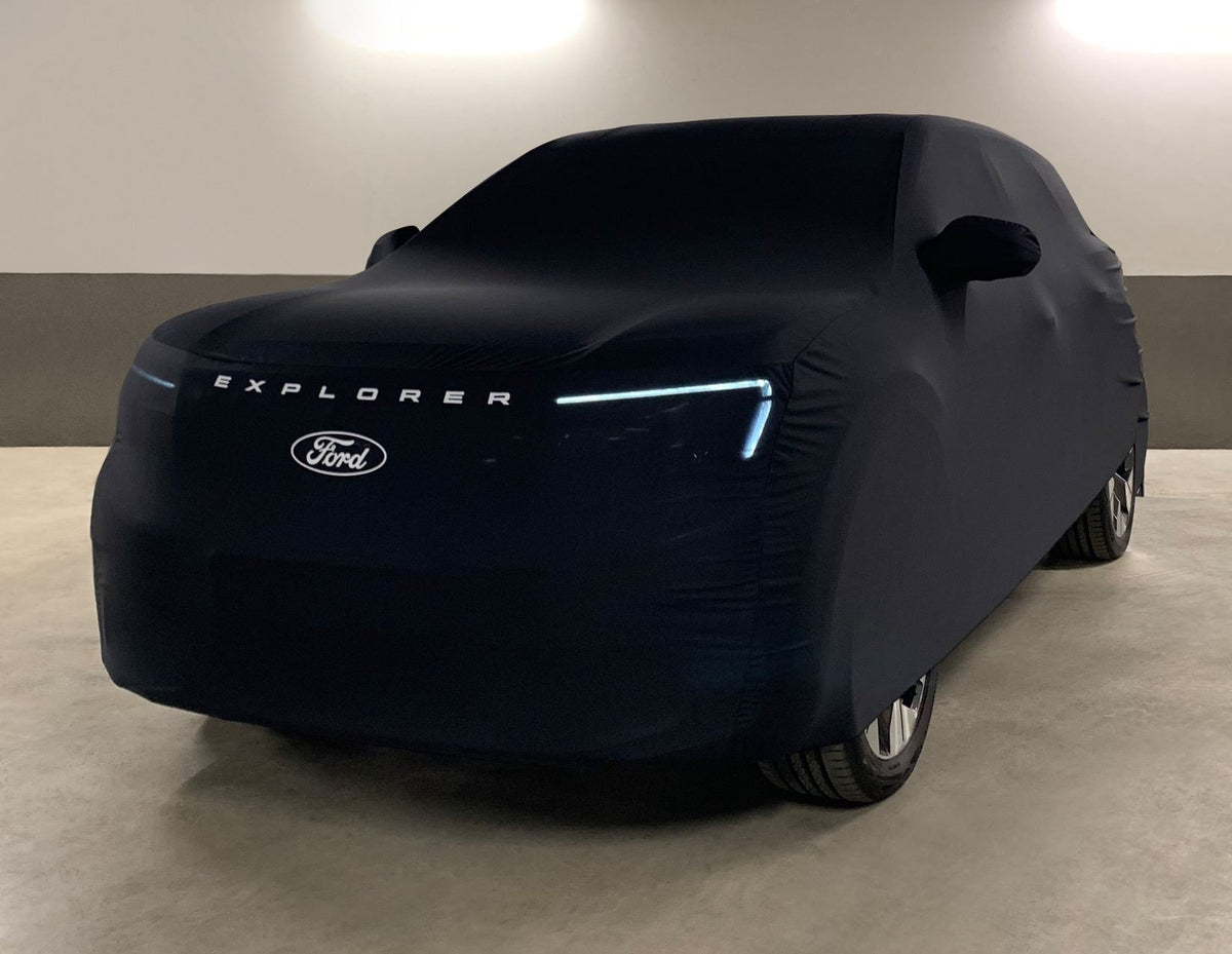 ALL-ELECTRIC EXPLORER PREMIUM PROTECTIVE COVER BLACK WITH WHITE FORD OVAL AND EXPLORER LOGO
