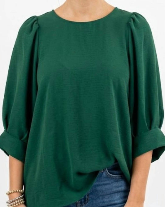Crewneck Tucked Sleeve Top In Green
