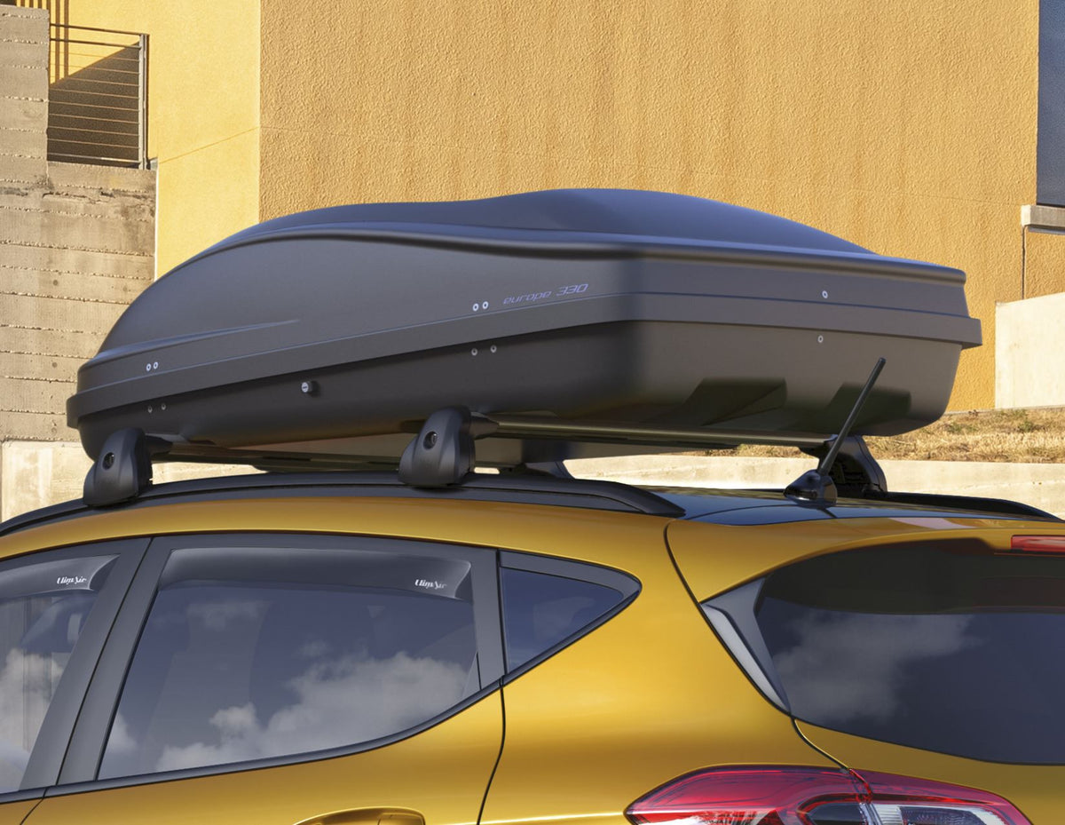 G3* ELEGANCE EUROPE 330L ROOF BOX LOCKABLE DUAL OPENING EMBOSSED MATT BLACK