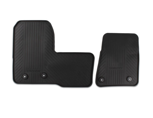 TRANSIT RUBBER FLOOR MATS FRONT, BLACK WITH TRANSIT LOGO, 2012 - ONWARDS
