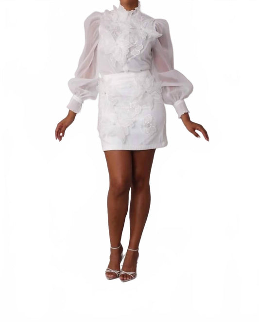 Floral Embroidered Blouse - Plus In White
