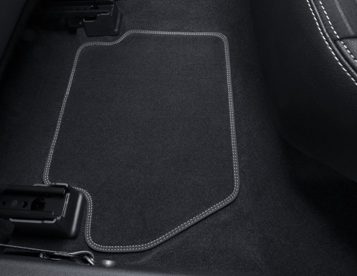 ECOSPORT REAR VELOUR CARPET FLOOR MATS CONTOURED BLACK WITH METAL GREY DOUBLE STITCHING 2017-2023