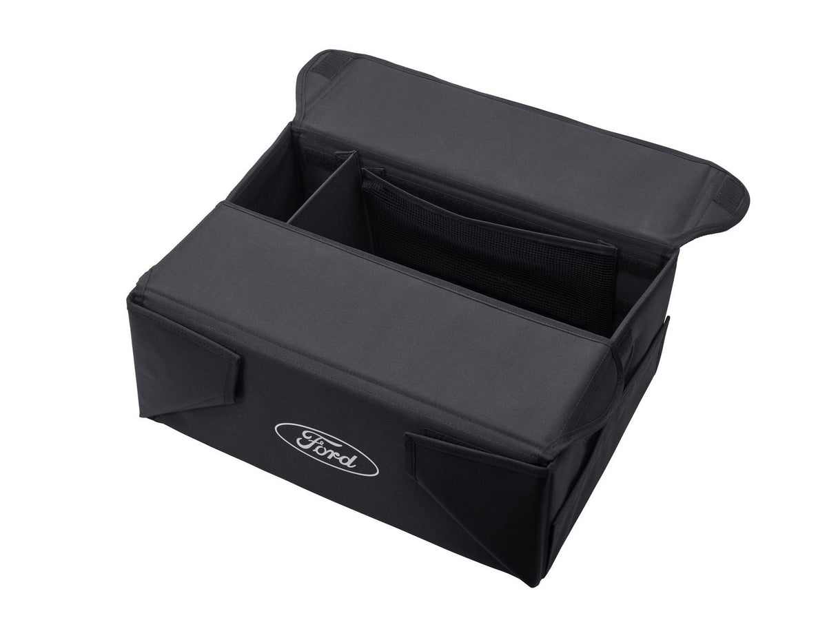FABRIC TRANSPORT ORGANISER BOX FOLDABLE BLACK WITH WHITE FORD OVAL ON BOTH SIDES