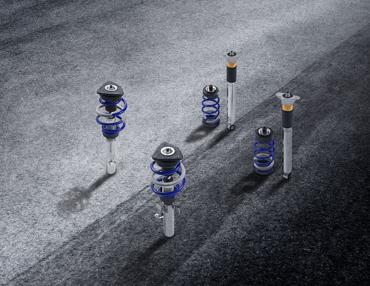 FOCUS COILOVER SUSPENSION KIT STAINLESS STEEL WITH POWDER COATED SPRINGS IN FORD PERFORMANCE BLUE