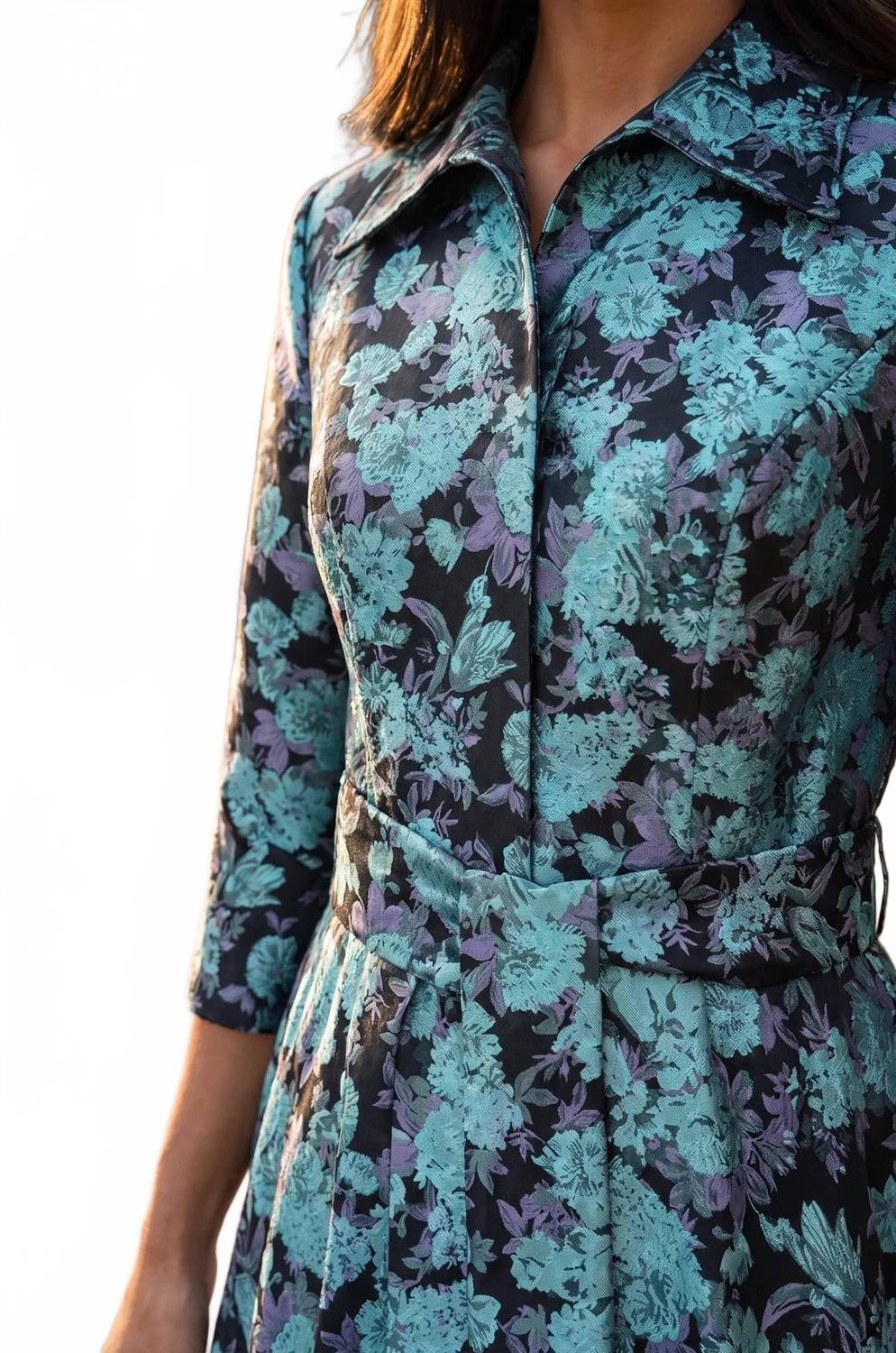 Formal Shirt Collar Printed Evening Gown In Dark Lilac