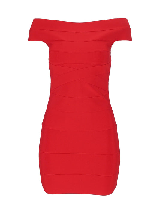 Scooter Red Off-The-Shoulder Knit Mini Dress