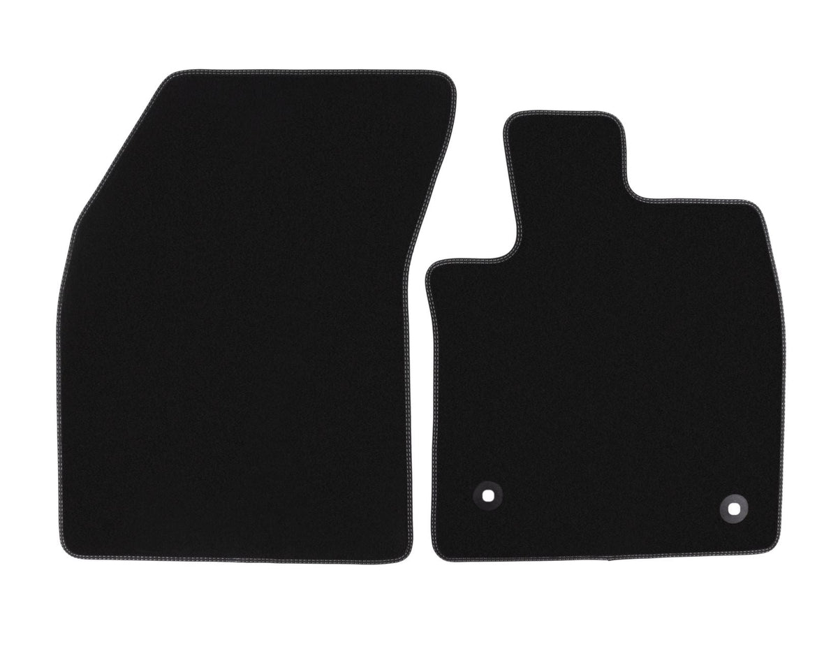 FOCUS FRONT VELOUR CARPET FLOOR MATs CONTOURED BLACK WITH GREY STITCHING AUTOMATIC EXCEPT ST 2020-2025