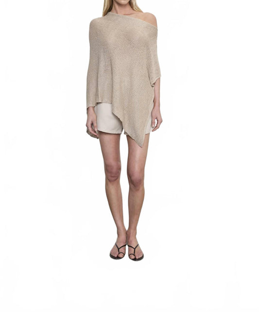 Linen Open Knit Poncho In Flax