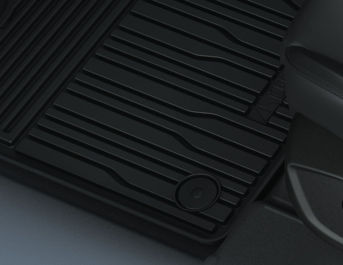 ALL-ELECTRIC EXPLORER & ALL-ELECTRIC FORD CAPRI RUBBER FLOOR MATS FRONT, BLACK, TRAY STYLE WITH RAISED EDGES